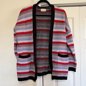 Dreamers Open Front Cardigan Sweater Striped Red Purple Pink Size M/L
